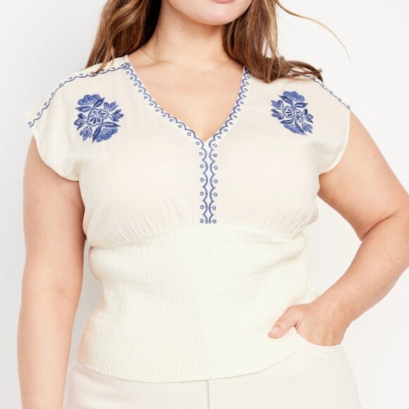 Old Navy Smocked Waist Top with Embroidery, XL Tall - Picture 1 of 8